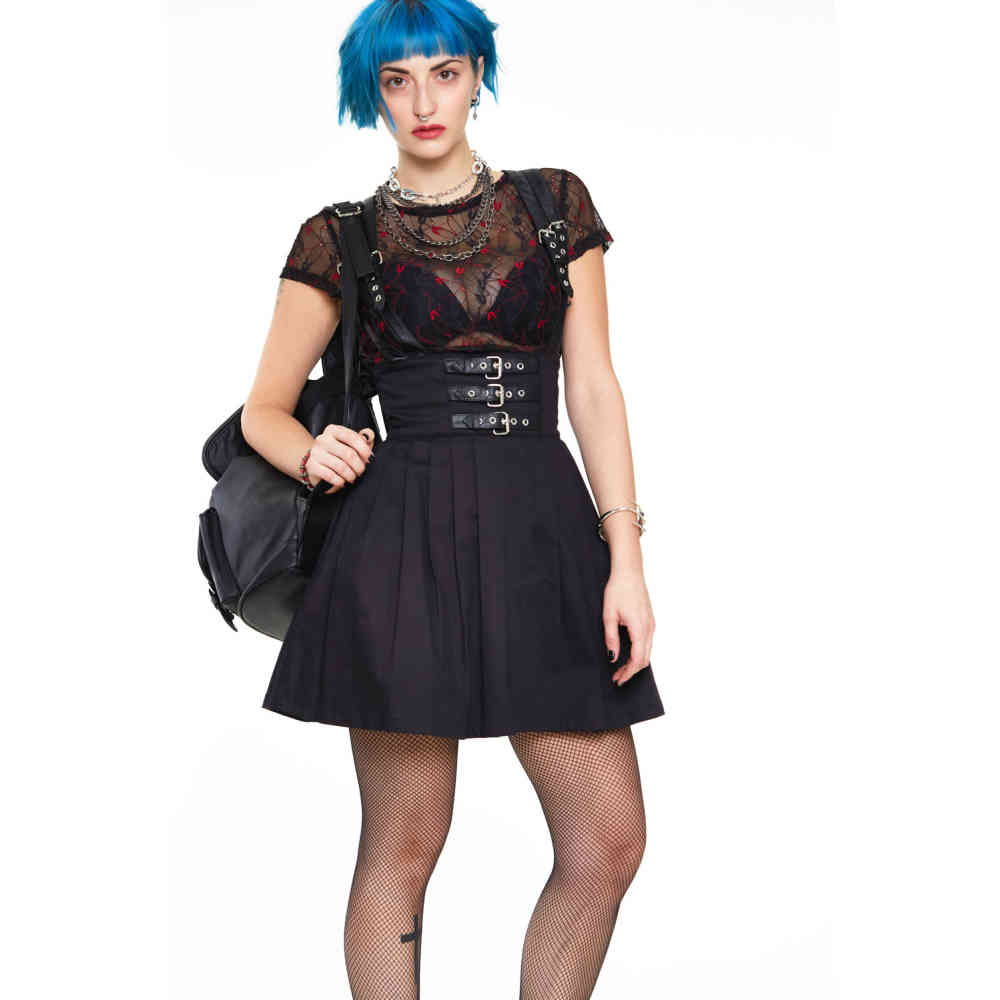 Jawbreaker - With leather straps High waisted short skirt - Black